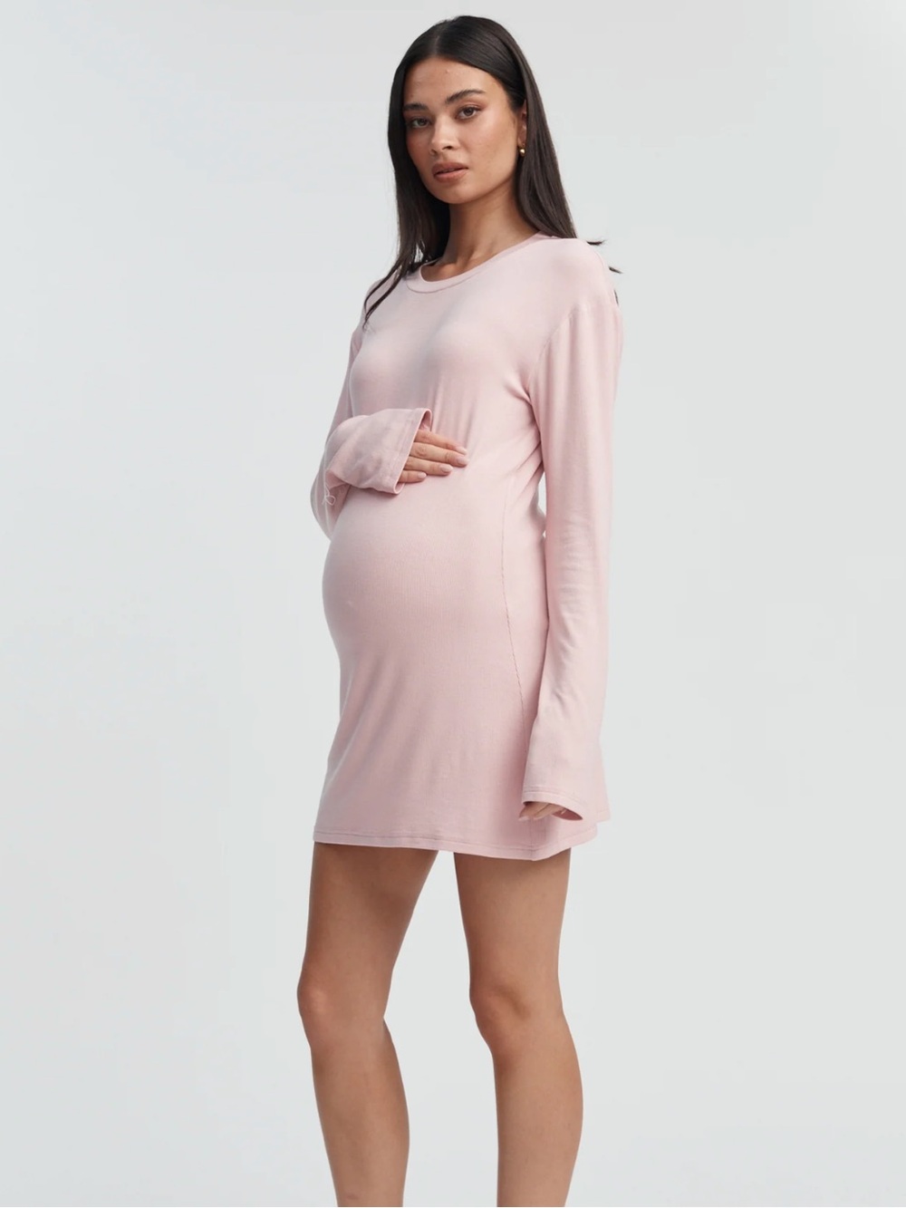 Soft Pink Long-Sleeve Maternity Shift Dress